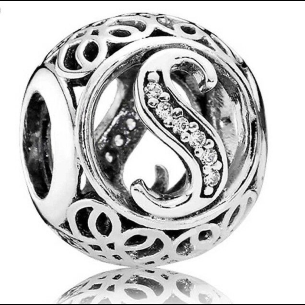 Authentic Pandora Vintage S Charm W/ Pandora Hinged Box